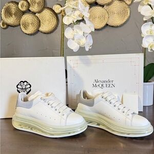 Alexander McQueen White and Gray Sneakers oversized clear sole ,